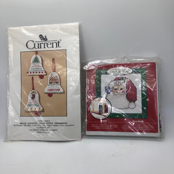 Bucilla “Stitch & Mail” Santa + Current 3 Bells Counted Cross-Stitch Ornaments - Picture 4 of 11